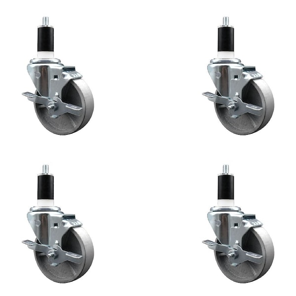 Service Caster 4'' Semi Steel Swivel 1-3/8'' Expanding Stem Caster Set with Brake, 4PK SCC-EX20S414-SSS-TLB-138-4 - main
